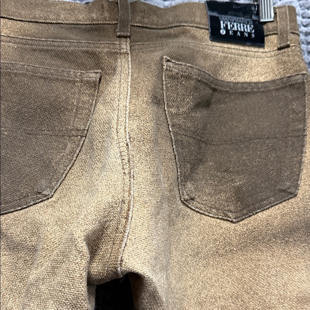 Gianfranco Ferre Men's Straight Jeans - Brown &Yellow with zip and metal studs - Picture 13 of 16